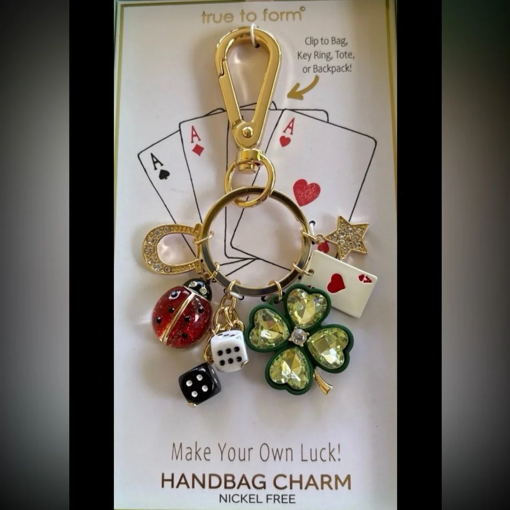 TRUE TO FORM Lucky Lady Dice Ladybug 4 Leaf Clover Ace Horseshoe Bag Charm NWT